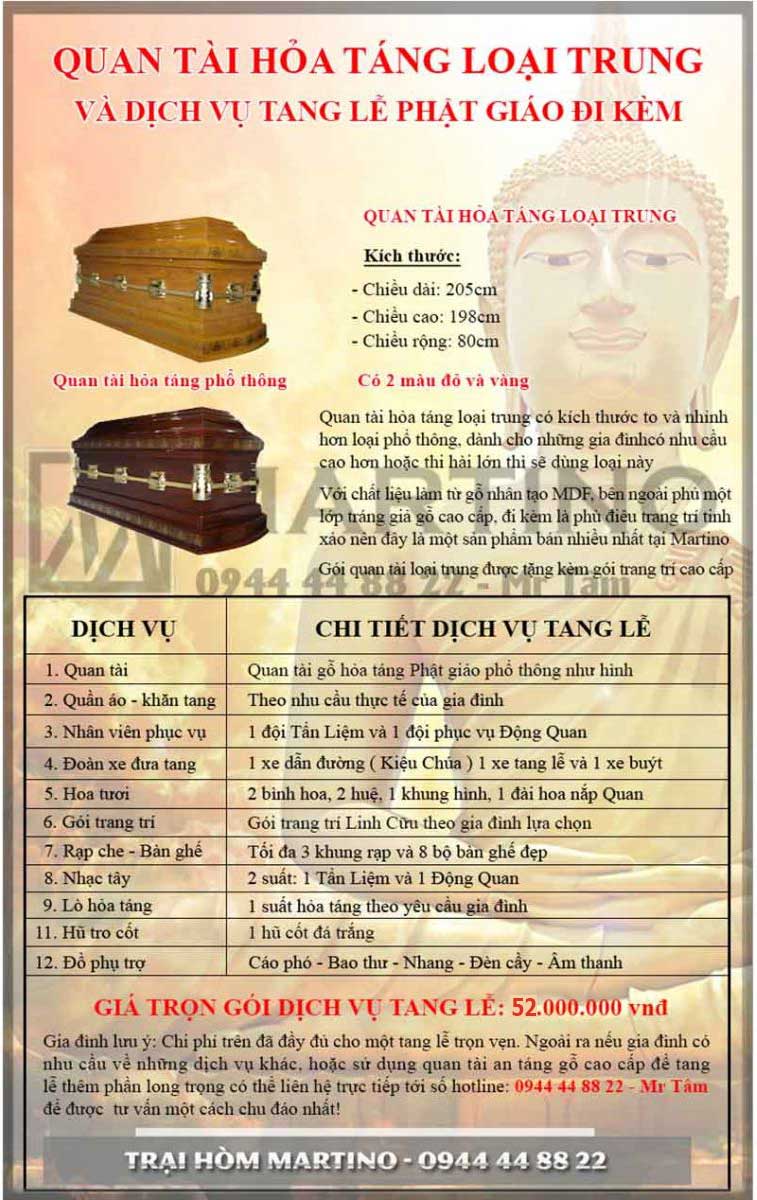 Bảng giá quan tài hỏa táng Phật giáo | Tang lễ Gia Khang